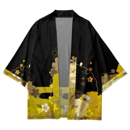 Black and Yellow Floral Kimono