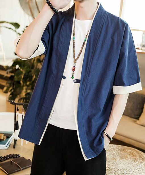 Blue and White Kimono Cardigan