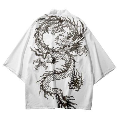 Chinese Dragon Black and White Kimono Chinese Dragon Black and White Kimono