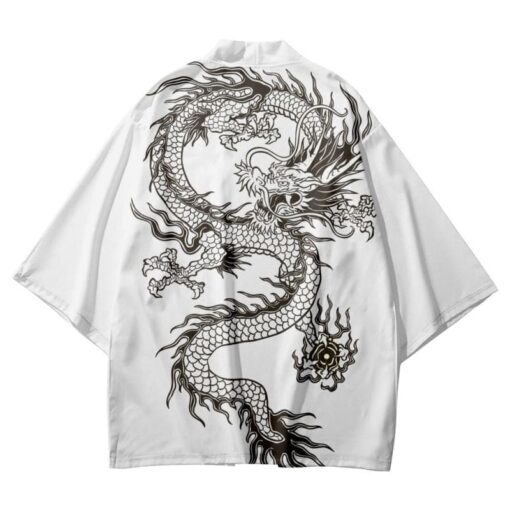 Chinese Dragon Black and White Kimono