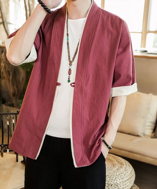Red and White Kimono Cardigan