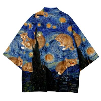 Starry Cat night Kimono Starry Cat night Kimono